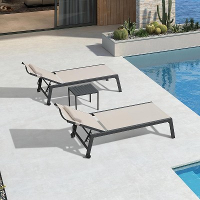 PURPLE LEAF Outdoor Lounge Chair Set Aluminum Patio Chaise Lounger with Side Table and Pillow for Outside Pool Beach Sunbathing Tanning Recliner