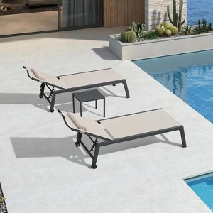 PURPLE LEAF Outdoor Lounge Chair Set Aluminum Patio Chaise Lounger with Side Table and Pillow for Outside Pool Beach Sunbathing Tanning Recliner - 1 of 4