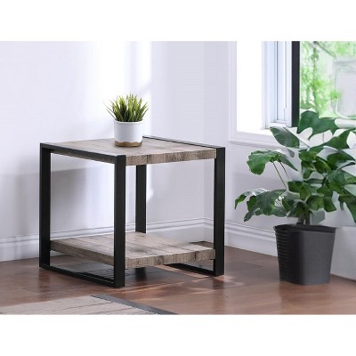Vynxaria Contemporary End Table with Storage Shelf - Rustic Brown Finish, 23.5" x 23.5" x 23.5"H