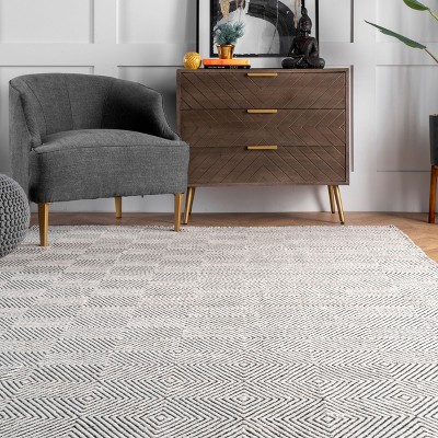 Ivory Geometric Flat Woven Wool Runner Rug