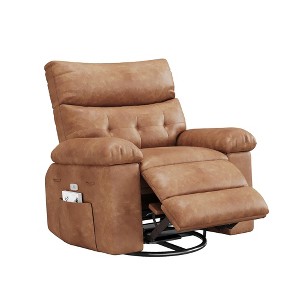 Manual Recliner Chair, 360° Swivel PU Leather Lounge Chair with Side Pocket for Living Room & Home Theater - 1 of 4