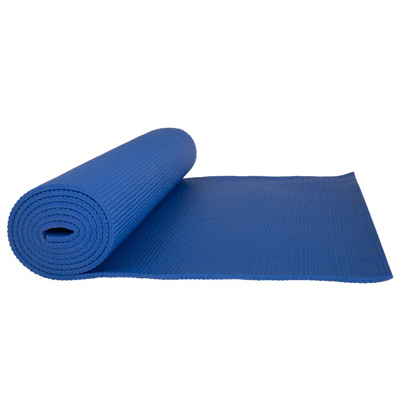 Yoga Mat - Thick Double-Sided 0.25"H - Foam Gym and Workout Equipment - Padded Fitness Surface for Pilates with a Carrying Strap by Wakeman (Blue), 5 of 8