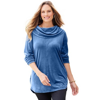 Catherines Women's Plus Size Velour Cowl Neck Tunic