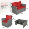 Costway 4PCS Patio Rattan Furniture Set Sofa Table W/Storage Shelf Red\Gray Cushion - 4 of 4