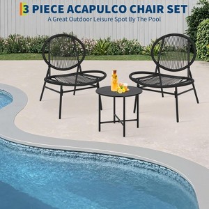 Jojoka 3-Piece Acapulco Chair Set, Outdoor Patio Furniture with 2 Woven Chairs and Glass Top Table, Modern Conversation Set for Balcony or Garden - 1 of 4