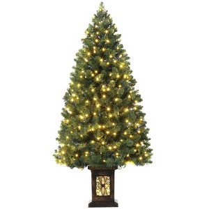 4.5 ft Pre-Lit Christmas Tree, Artificial Christmas Trees with Warm White LED Lights, Small Xmas Tree with Potted Base - 1 of 4