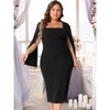Agnes Orinda Women's Plus Size Square Neck Long Sleeve Back Slit Midi Bodycon Pencil Dresses - 3 of 4
