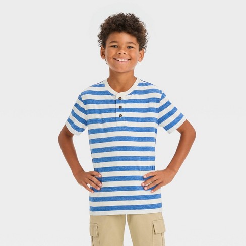 Boys' Short Sleeve Striped Henley Shirt - Cat & Jack™ Blue Xl : Target