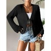 Women's Tie Front Crochet Cardigan Lightweight Hollow Out Knit Cardigan Shrugs Cropped Tops Cover Up - 3 of 4