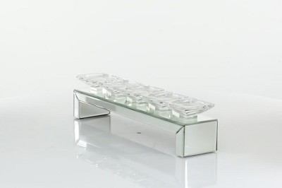Silver Wood 5-Plate Candlestick Holder with Mirrored Base