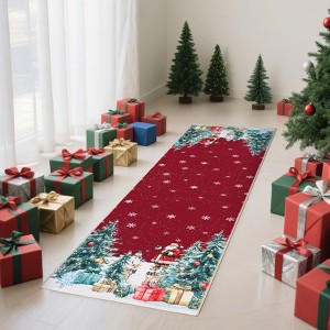 Modern Red Christmas Rug with Snow Tree Print Ultra Soft Thin Floor Mat Non Slip Washable for Bathroom Bedroom Living Room Decor - 1 of 4