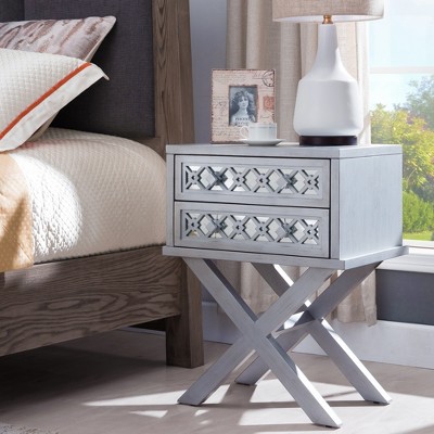 Silver Leaf Mirrored 2-Drawer X Base Nightstand