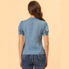 INSPIRE CHIC Women's Vintage Polka Dots Peter Pan Collar Puff Short Sleeve Shirt - 4 of 4