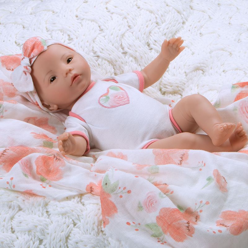 Paradise Galleries Newborn Baby Doll 16 inch Reborn Preemie, Swaddlers: Peach Blossom, Safety Tested for 3+, 4-Piece Set, 1 of 9