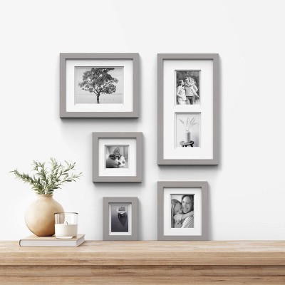 Gray 11x14 Wood Wall Frame with Double White Mat