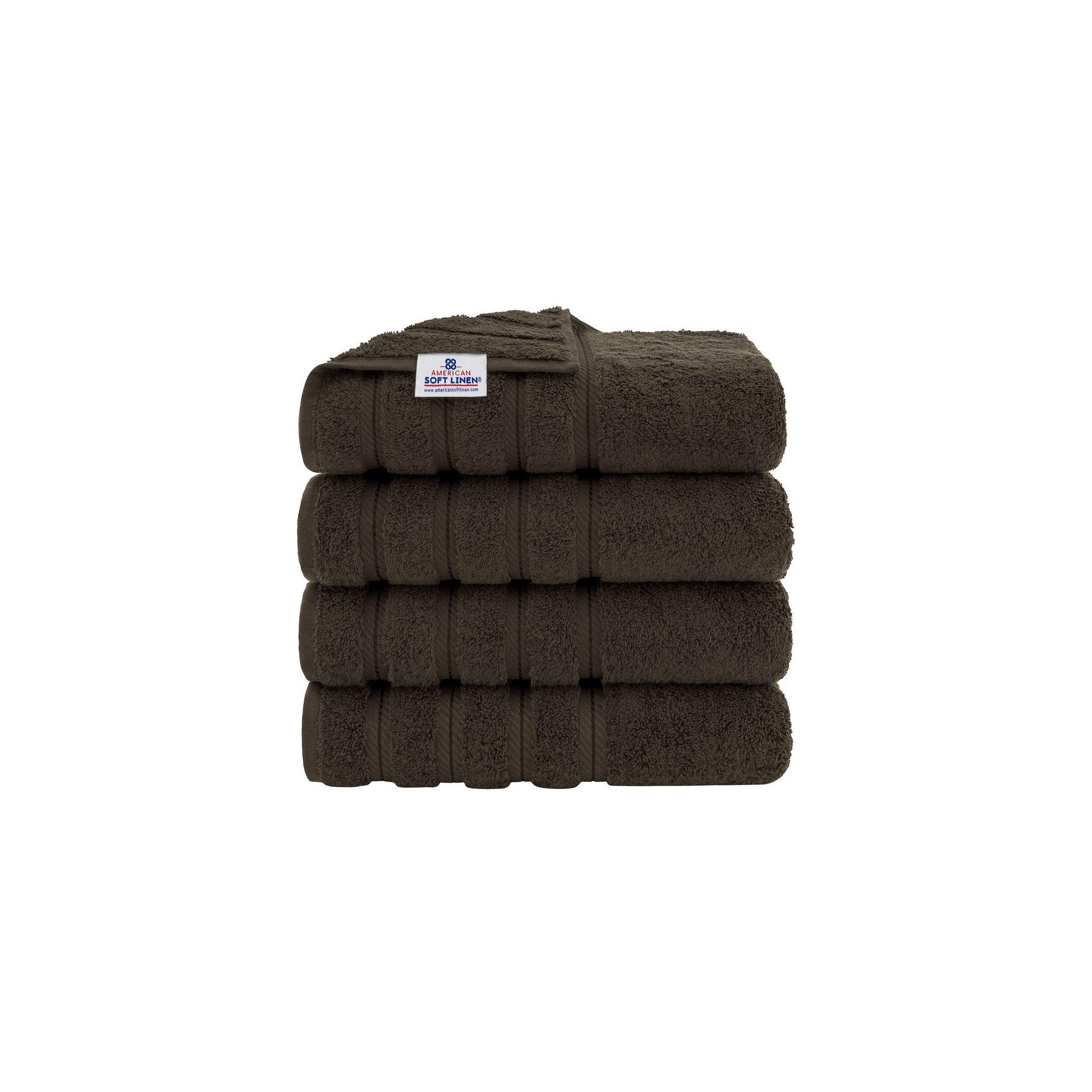 American Soft Linen 4 Pack Bath Towel Set, 100% Cotton, 27 inch by 54 inch Bath Towels for Bathroom, Brown