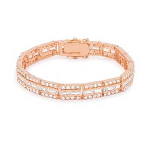 Slickblue Rose Gold Cubic Zirconia Bracelet, 7.25 Inch, 51 Ct., 3 Rows of Shimmer, Lock Clasp, Women’s Cocktail Jewelry - 1 of 3