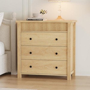 Fluted 3-Drawer Dresser & Nightstand, Wooden Chest with Storage for Bedroom, Living Room, Hallway or Entryway - 1 of 4
