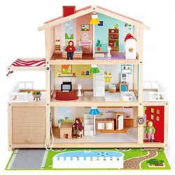 Hape Wooden 10 Room Extravagant Family Play Mansion Doll House Set with 4 Dolls, Doorbell, LED Lights and Furniture Accessories for Ages 3 and Up