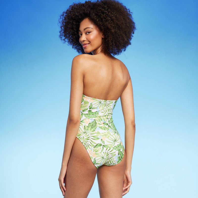 Women's Bandeau Tie-Front Cut Out One Piece Swimsuit - Shade & Shore™ Green Tropical Print, 3 of 11