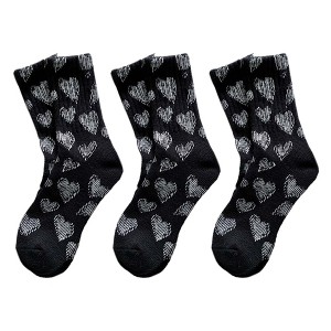 Anna-Kaci 3-Pair Soft Knit Crew Socks Set with Sweet Heart Pattern, Breathable Fabric and Everyday Essential Design - 1 of 3