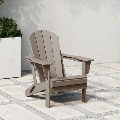 Weathered Wood HDPE Outdoor Folding Adirondack Chair with Wide Armrests