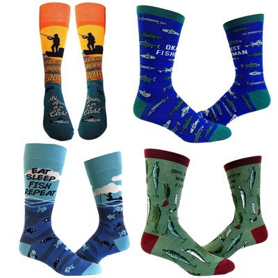 Crazy Dog T-Shirts Mens Funny Fishing Socks Bundle 4 Pack Socks With Awesome Graphics For Men