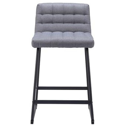 Gray Tufted Metal Frame Counter Stools, Set of 2