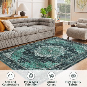 Area Rugs, Machine Washable Vintage Soft Low Pile Rugs, Oriental Accent Carpet with Non-Slip Backing,Floor Carpet for Living Room, Hallway, Laundry - 1 of 4