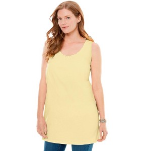 Woman Within Plus Size Perfect Sleeveless Shirred U-Neck Tunic - 1 of 4