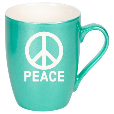 100 North Seafoam Metallic Finish, 10 Ounce, Comfortably Fits Your Hands, New Bone China Coffee Tea Cup Mug, Peace Sign