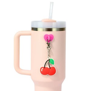 CharCharms Cherry Water Bottle Charm with Stick-On Hook Bundle: Drinkware Accessory, Dishwasher-Safe, Keychain Hook - 1 of 4