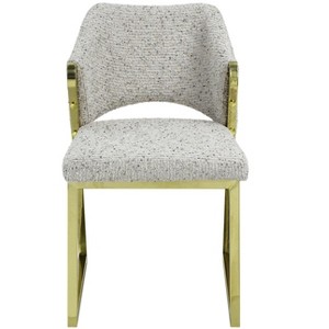 HomeRoots Beige and Gold Upholstered Boucle Wing Back Dining Side Chair - 1 of 4