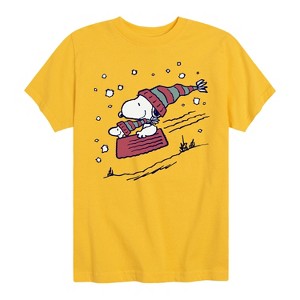 Boys' - Peanuts - Snoopy Sledding Short Sleeve Graphic T-Shirt - 1 of 4