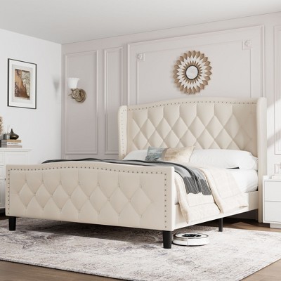 NicBex Full/Queen Size Upholstered Bed Frame with Velvet Wingback Headboard,Clearance Platform Bed with Wood Slats,No Box Spring Needed,Easy Assembly