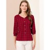 INSPIRE CHIC Women's V Neck 3/4 Sleeves Ligthweight Check Plaid Blouses - 2 of 4
