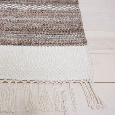 Handmade Black and Ivory Striped Synthetic 8' x 10' Area Rug