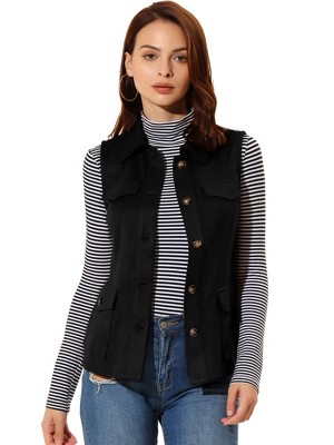 INSPIRE CHIC Women's Buttoned Sleeveless Faux Suede Utility Vest with Cargo Pocket