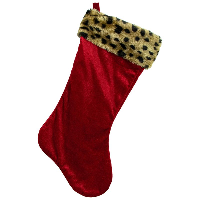 Northlight 20" Red and Black Leopard Cuff Christmas Stocking, 1 of 7