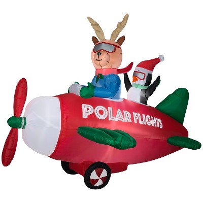 Gemmy Animated Christmas Inflatable Reindeer in Airplane, 6 ft Tall, Multi