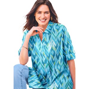 Woman Within Plus Size Pintucked Button Down Gauze Shirt - 1 of 4