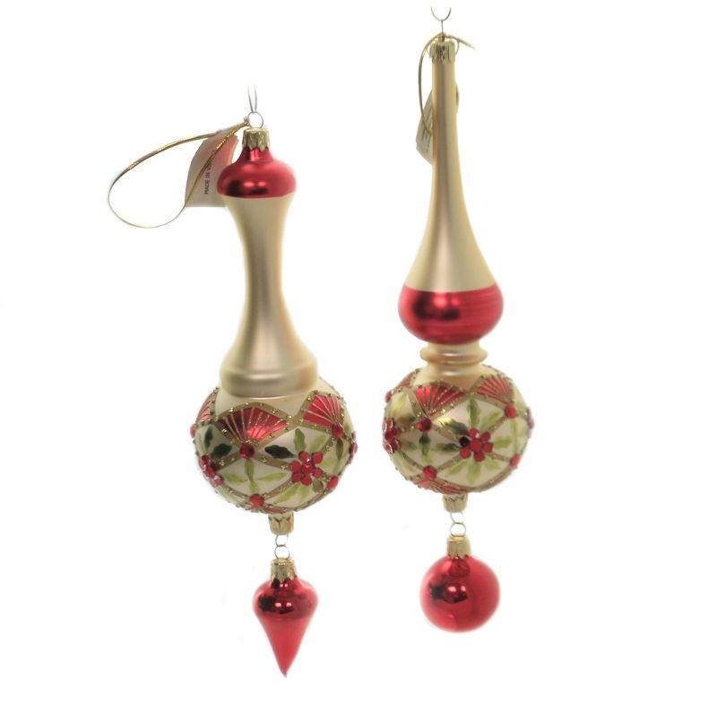 Christina's World 11.0 Inch Set Of 2 Holly Diamonds Christmas Drop Leaves Tree Ornaments, 1 of 5