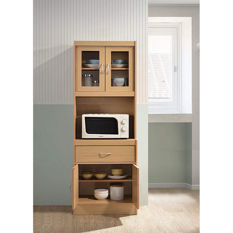 Hodedah Freestanding Kitchen Storage Cabinet w/ Open Space for Microwave, Beech, 4 of 7