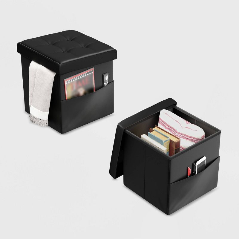 Foldable Storage Cube Ottoman with Pockets - Lavish Home, 4 of 7