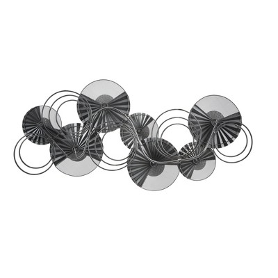 48.5" W Distressed Gray and Gold Metal Floral Wall Sculpture