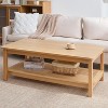 Bekrvio 47.2'' Boho Mid Century Modern Coffee Table, 2-Tier Rustic Rectangle Wood Center Table with Wood Legs & Rattan Shelf, for Living Room - 3 of 4