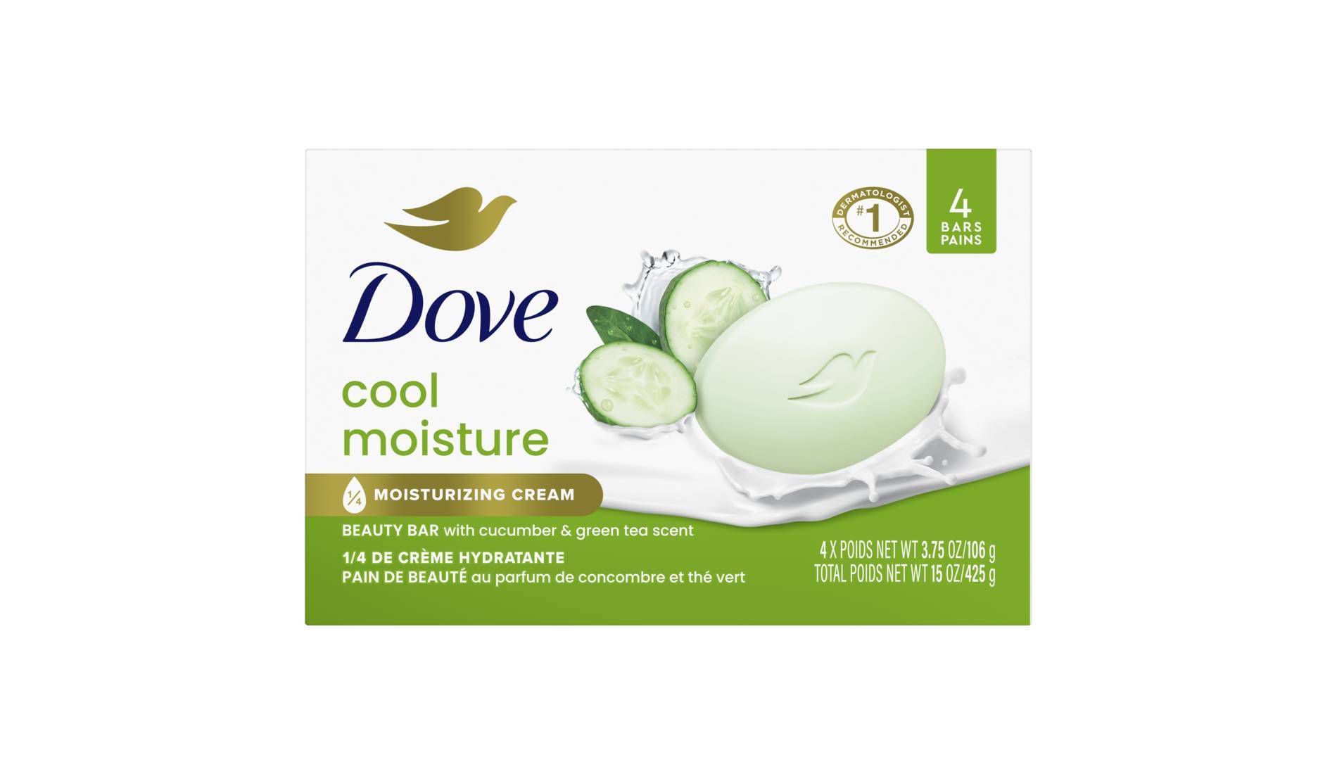 Dove Beauty Cool Moisture Beauty Bar Soap - Cucumber & Green Tea - 3.75oz each