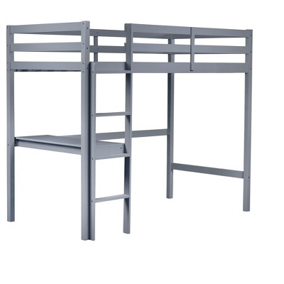 DOMETOUR Twin High Loft Bed, Rubber Wood  Loft Bed with Safety Guardrail, built-in desk, ladder,Grey