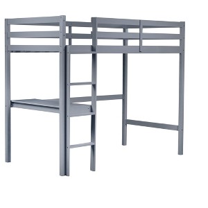 DOMETOUR Twin High Loft Bed, Rubber Wood  Loft Bed with Safety Guardrail, built-in desk, ladder,Grey - 1 of 4