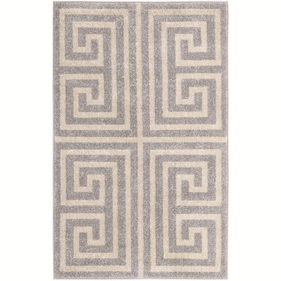 Gray and Beige Geometric Polypropylene Area Rug, 3'3" x 5'3"